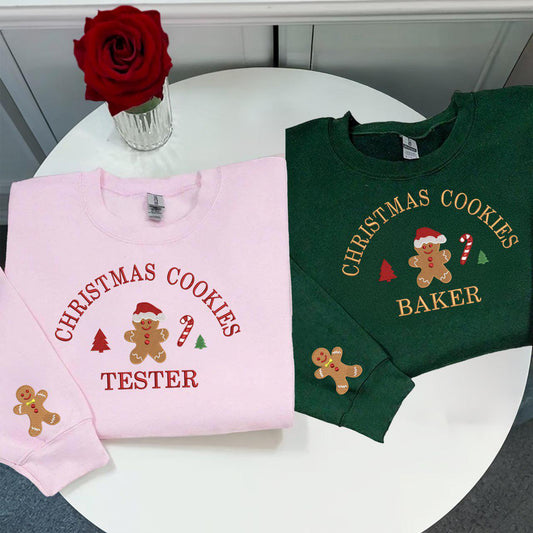 Christmas Cookie Baker Sweatshirt, Christmas Cookie Tester Embroidered  Sweatshirt, Christmas Crewneck Sweatshirt, Couple Xmas Sweatshirt