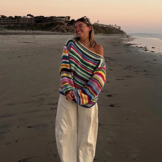 Hand-Knitted Colorful Striped Sweater