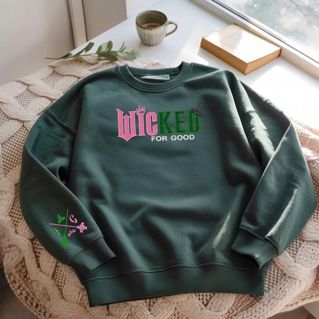 Wicked Elphaba & Glinda Embroidered Sweatshirt - Broadway Musical Hoodie