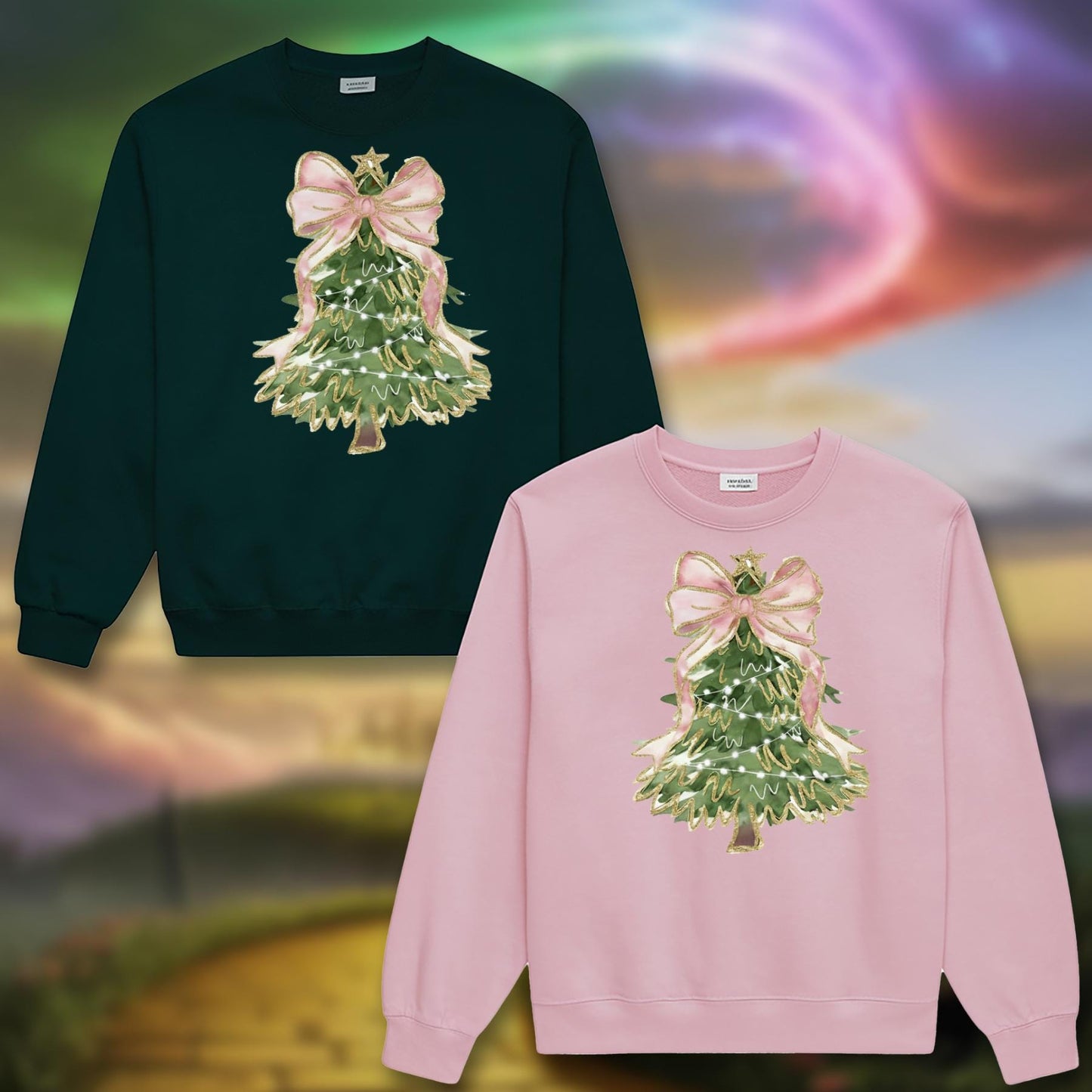 Christmas Tree Bow Sweatshirt For woman, Christmas Coquette Sweatshirt for Girls, Christmas Holiday Festive Bow Sweatshirt, Gift for her