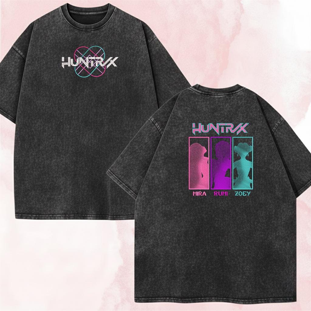Huntrix KPOP Band Embroidered Retro Wash Cotton Shirt, Demon Hunter, Kpop Demon Huntrix Gift Gift for Huntrix fans, Gift for Huntrix fans