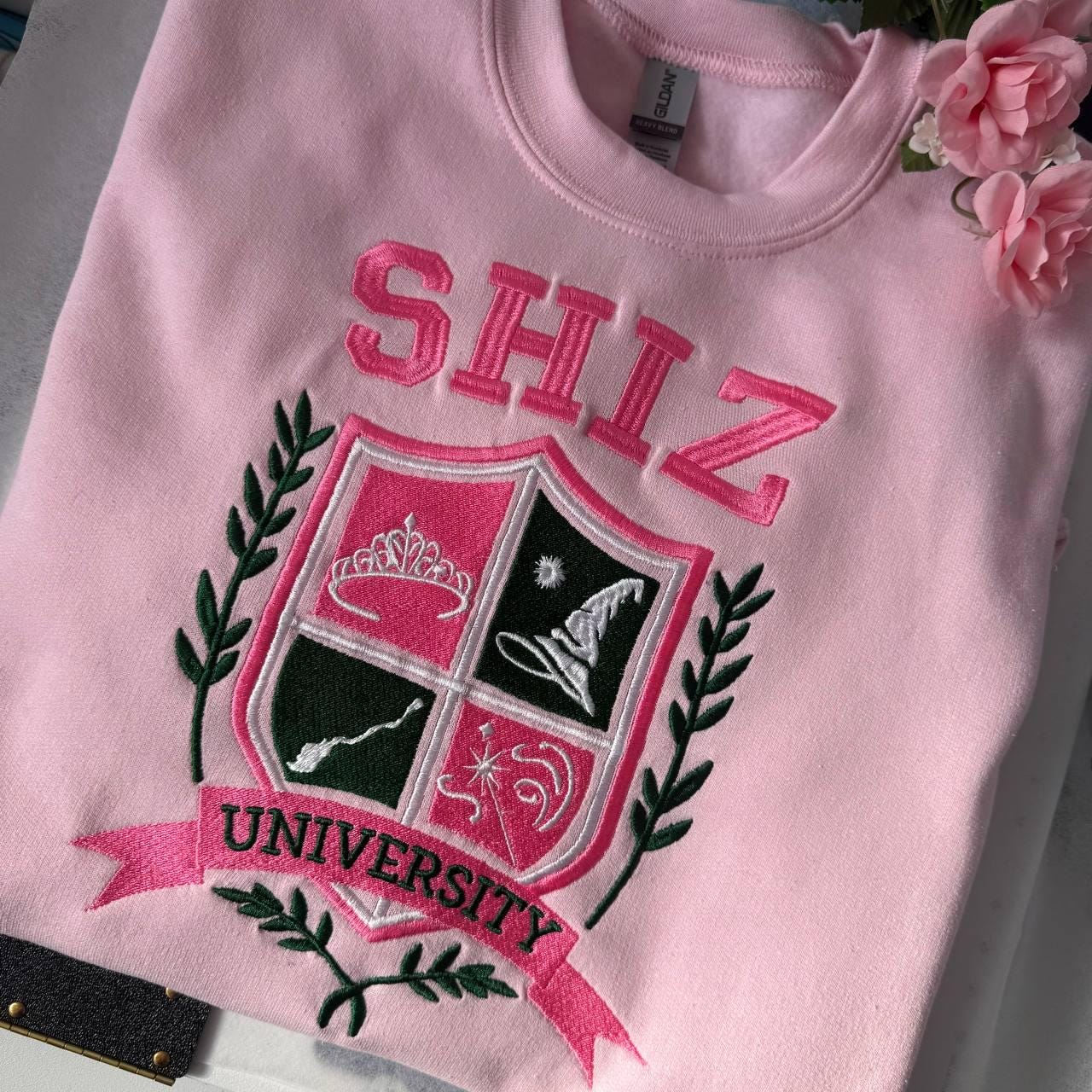 Shiz University Embroidered Sweatshirt Embroidered Sweatshirt, Emerald City Oz Crewneck, Defy Gravity Broomstick Magic Wand Sweatshirt Gift