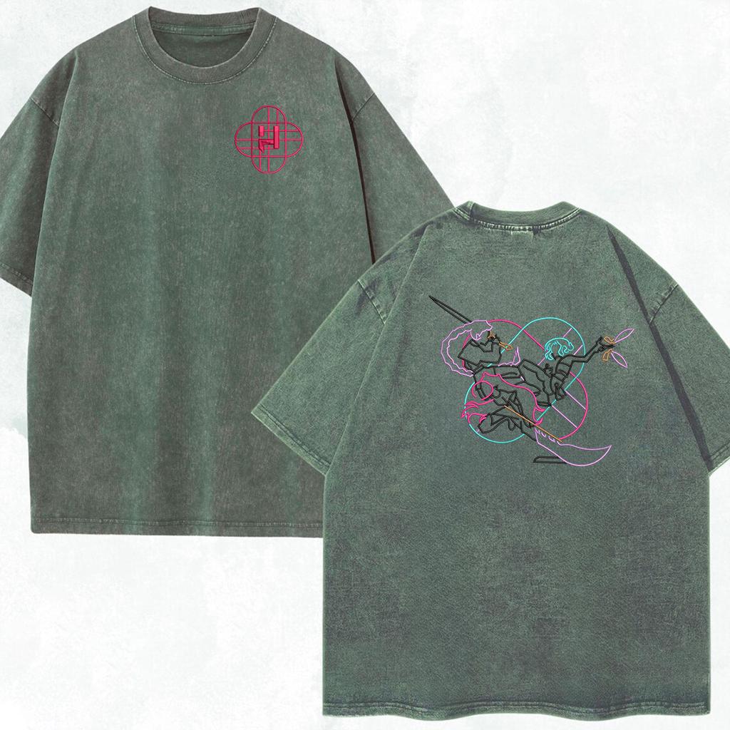 Huntrix KPOP Band Embroidered Retro Wash Cotton Shirt, Demon Hunter, Kpop Demon Huntrix Gift Gift for Huntrix fans, Gift for Huntrix fans