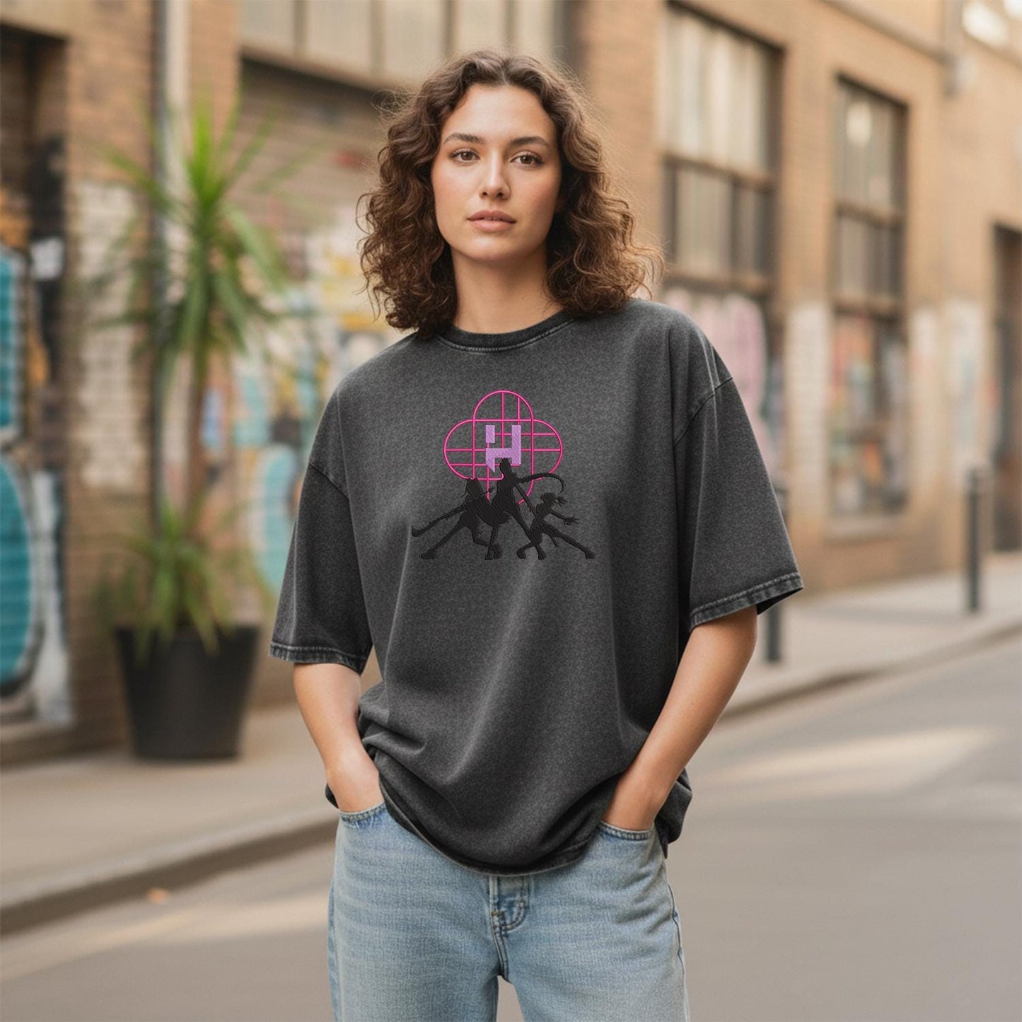 Huntrix KPOP Band Embroidered Retro Wash Cotton Shirt, Demon Hunter, Kpop Demon Huntrix Gift Gift for Huntrix fans, Gift for Huntrix fans