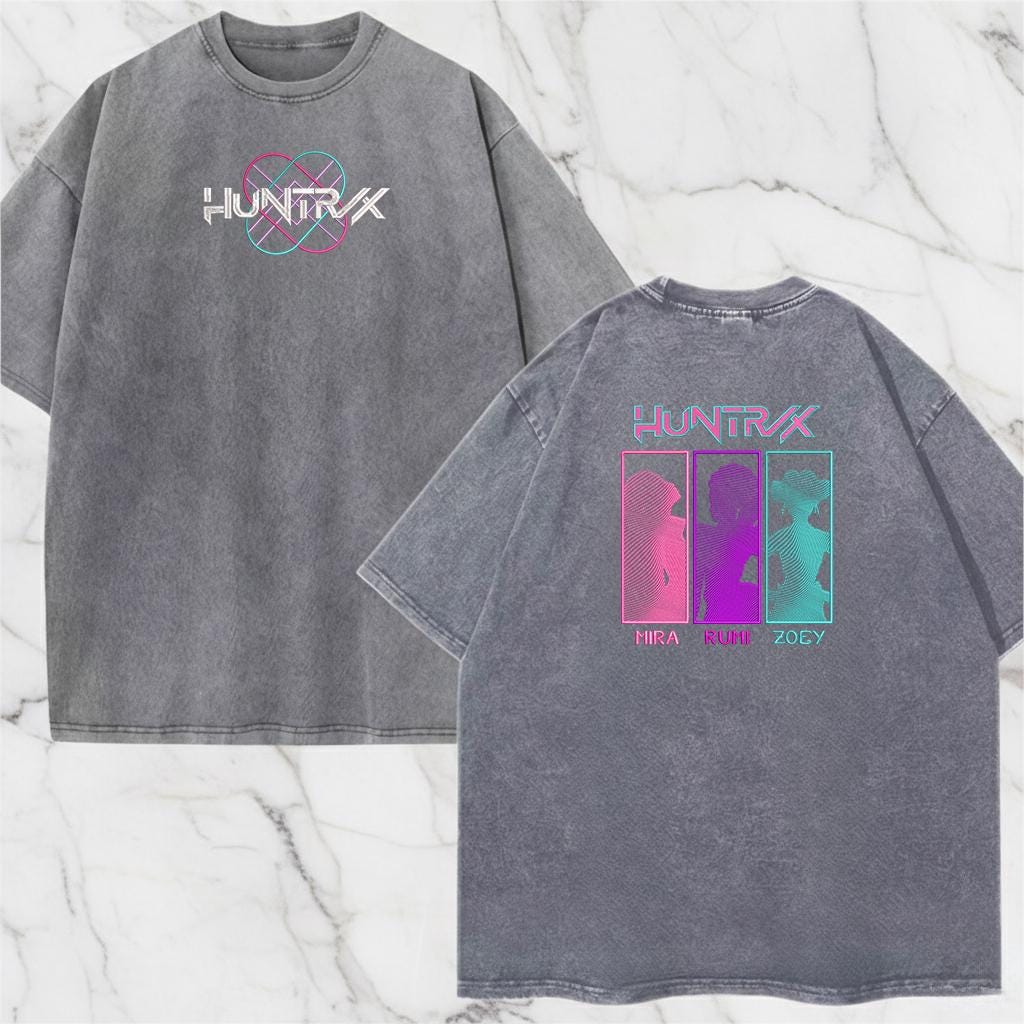 Huntrix KPOP Band Embroidered Retro Wash Cotton Shirt, Demon Hunter, Kpop Demon Huntrix Gift Gift for Huntrix fans, Gift for Huntrix fans