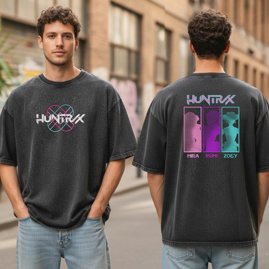 Huntrix KPOP Band Embroidered Retro Wash Cotton Shirt, Demon Hunter, Kpop Demon Huntrix Gift Gift for Huntrix fans, Gift for Huntrix fans