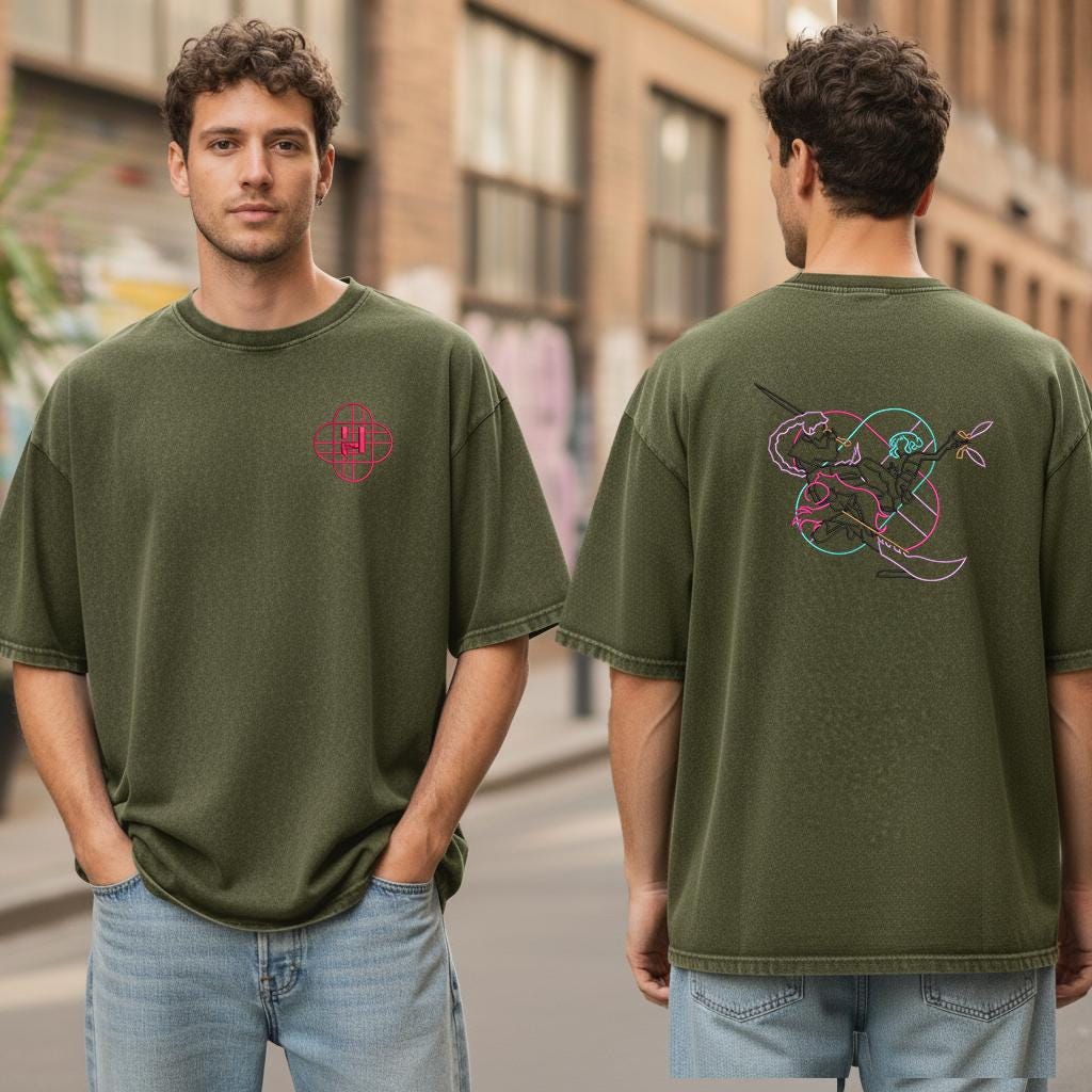 Huntrix KPOP Band Embroidered Retro Wash Cotton Shirt, Demon Hunter, Kpop Demon Huntrix Gift Gift for Huntrix fans, Gift for Huntrix fans