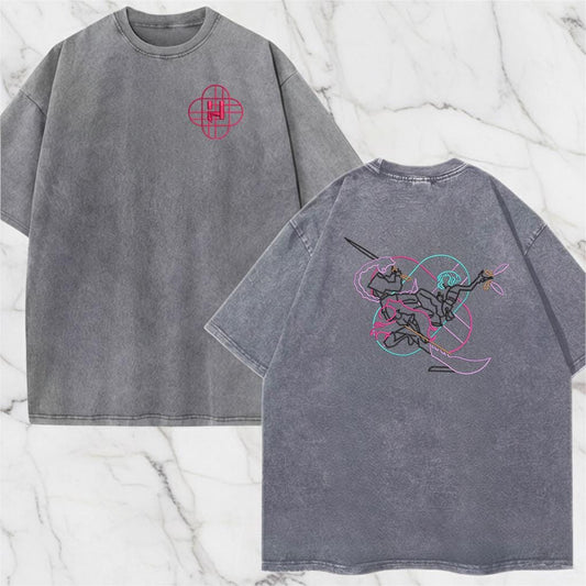 Huntrix KPOP Band Embroidered Retro Wash Cotton Shirt, Demon Hunter, Kpop Demon Huntrix Gift Gift for Huntrix fans, Gift for Huntrix fans