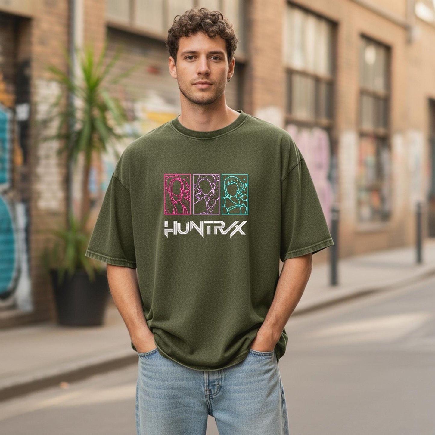 Huntrix KPOP Band Embroidered Retro Wash Cotton Shirt, Demon Hunter, Kpop Demon Huntrix Gift Gift for Huntrix fans, Gift for Huntrix fans