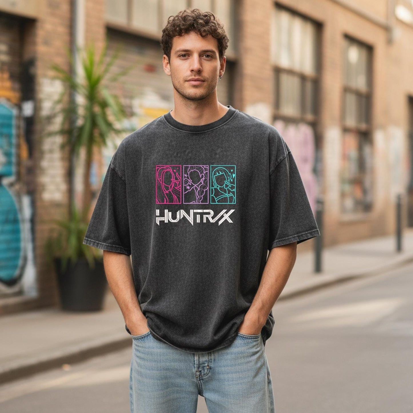 Huntrix KPOP Band Embroidered Retro Wash Cotton Shirt, Demon Hunter, Kpop Demon Huntrix Gift Gift for Huntrix fans, Gift for Huntrix fans