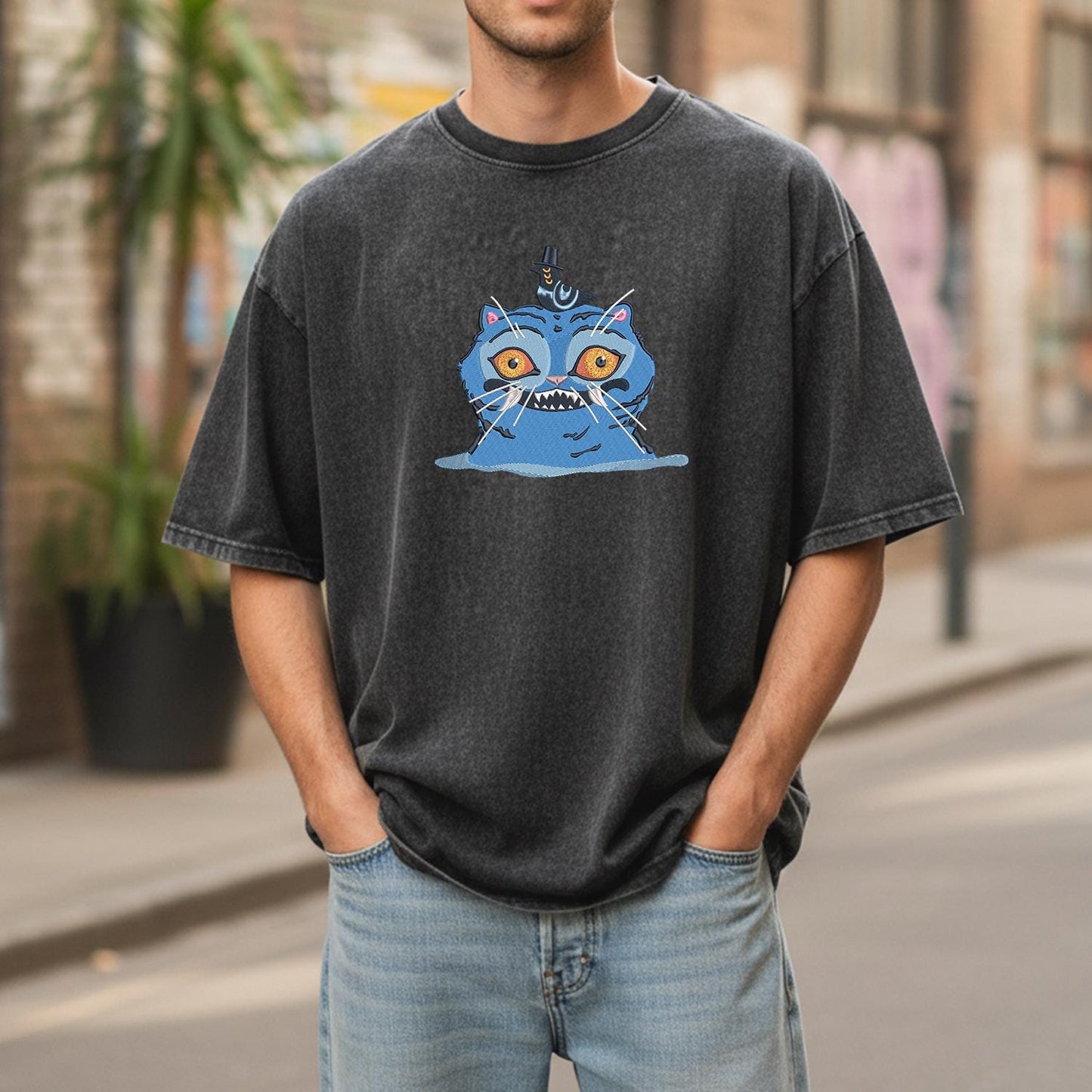 Cat And Bird Demon Hunter Embroidered Retro Wash Cotton Shirt, Kpop Demon Huntrix Gift Gift for Huntrix fans, Gift for Huntrix fans