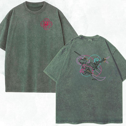 Huntrix KPOP Band Embroidered Retro Wash Cotton Shirt, Demon Hunter, Kpop Demon Huntrix Gift Gift for Huntrix fans, Gift for Huntrix fans