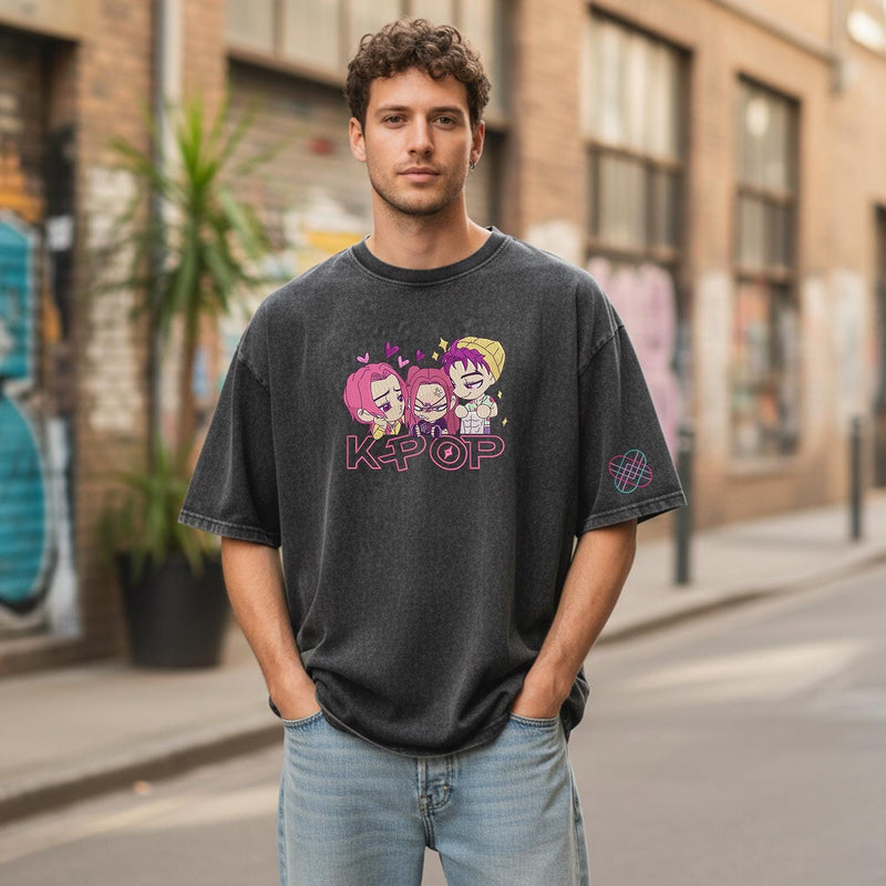 Huntrix KPOP Band Embroidered Retro Wash Cotton Shirt