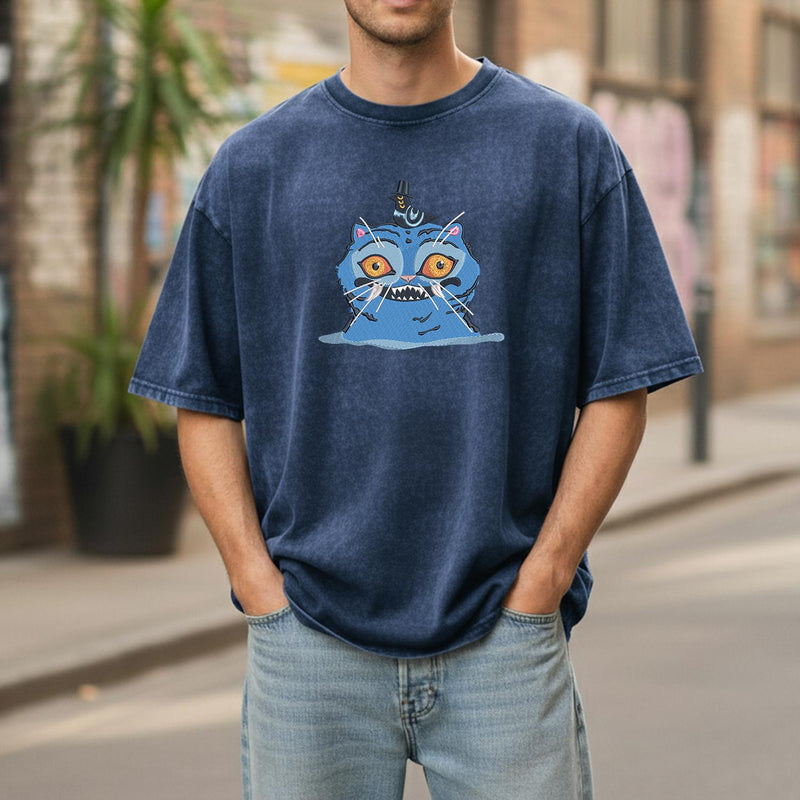 Demon Hunter Embroidered Retro Wash Cotton Shirt