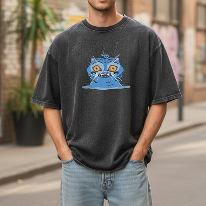 Cat And Bird Demon Hunter Embroidered Retro Wash Cotton Shirt, Kpop Demon Huntrix Gift Gift for Huntrix fans, Gift for Huntrix fans