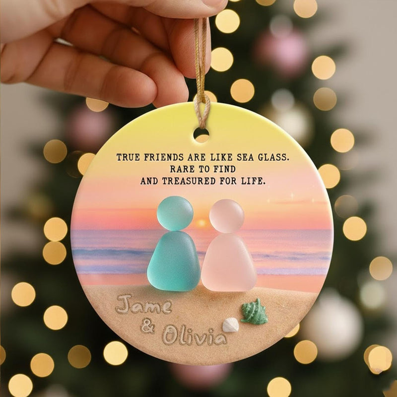 Custom Friendship Sea Glass Ornament, 2D Flat Sea Glass Timeless Friendship Ornament