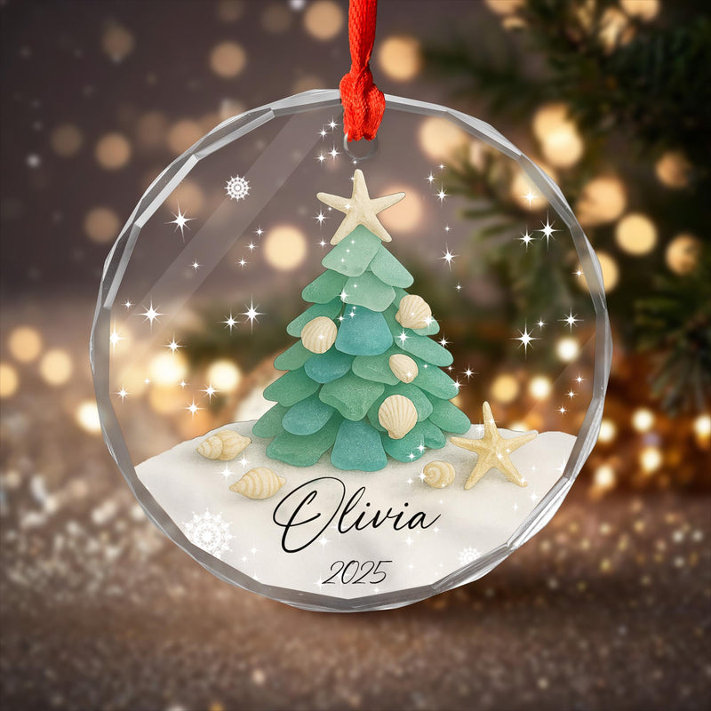 Personalized Sea Glass Christmas Tree Ornament: Custom Ceramic Gift
