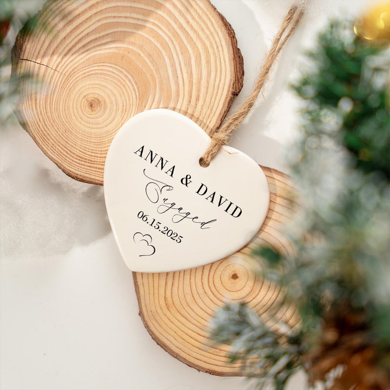 Custom Engagement Ceramic Ornament: Personalized Wedding Keepsake