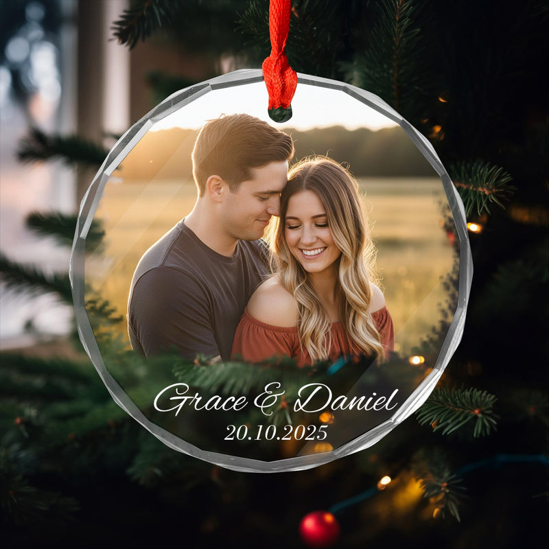 Personalized Photo Glass Ornament: Custom Couple Christmas Gift