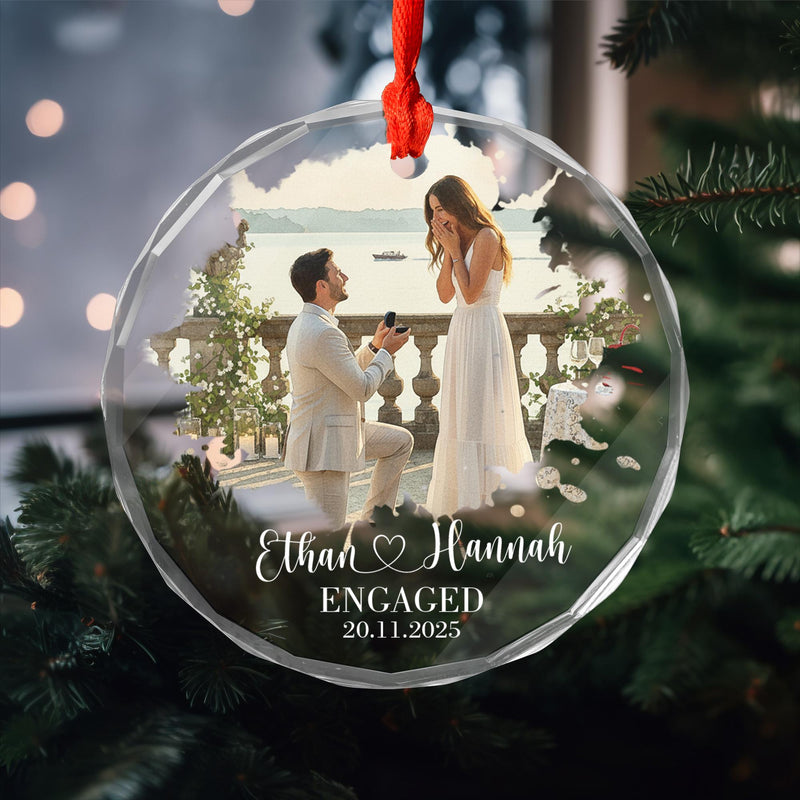 Personalized Engagement Photo Ornament: Custom Glass Keepsake