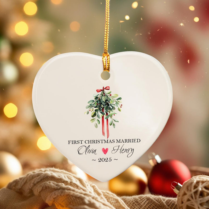 Personalized First Christmas Married Ornament - Custom Ceramic Gift