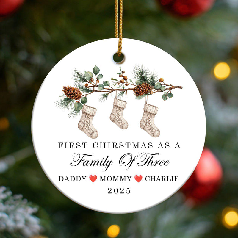 First Christmas as a Family of Three Ornament, Personalized Family Christmas Keepsake