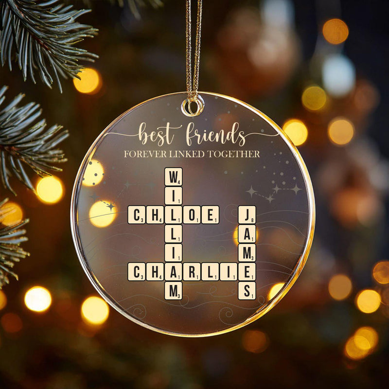 Personalized Best Friends Ornament, Custom Name Crossword Christmas Gift, Forever Linked Together Acrylic Keepsake