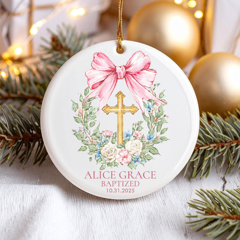Personalized Baby Girls Baptism Ornament, Custom Baptized Ornament