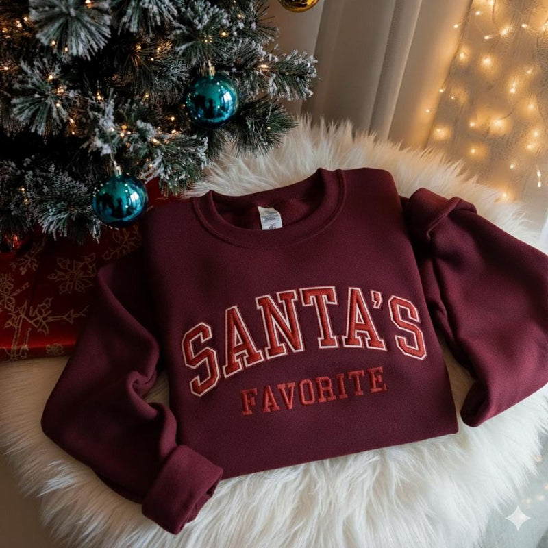Santas Favorite Embroidered Christmas Sweatshirt