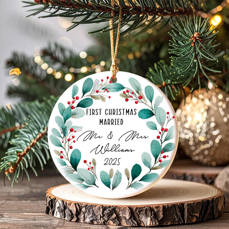 Personalized First Christmas Married Ornament 2025, Custom Mr & Mrs Ceramic Christmas Ornament