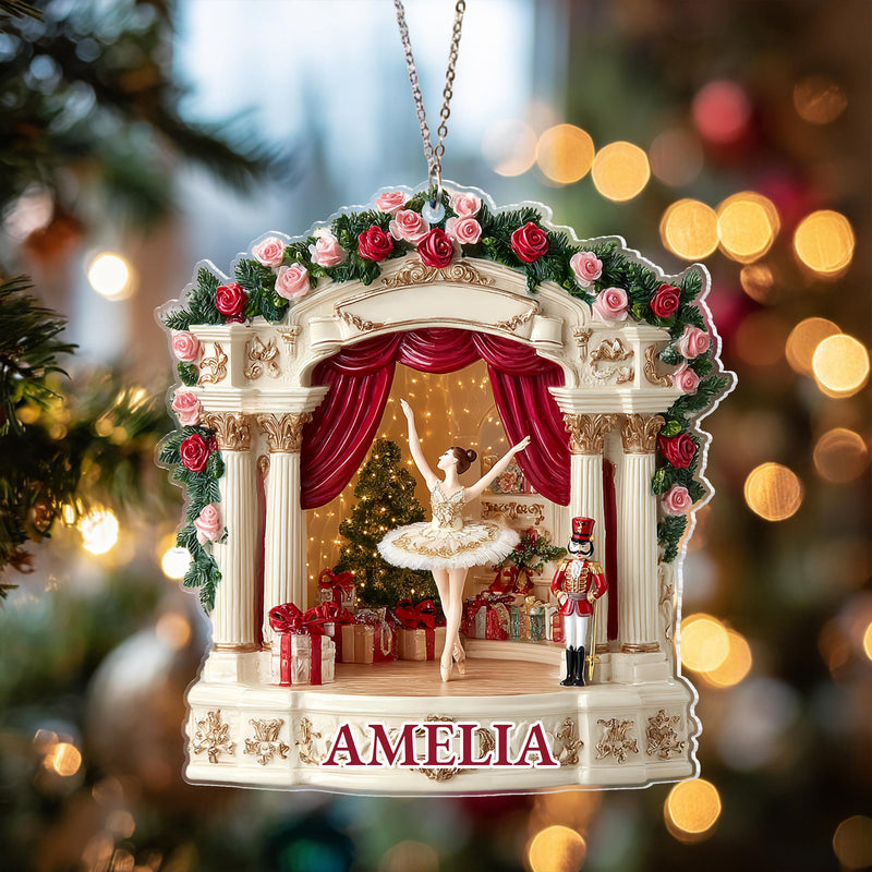 Custom Nutcracker Ballet Christmas Ornament, Name Ballerina Stage Christmas Decor, Nutcracker Ballet Dancer Clara