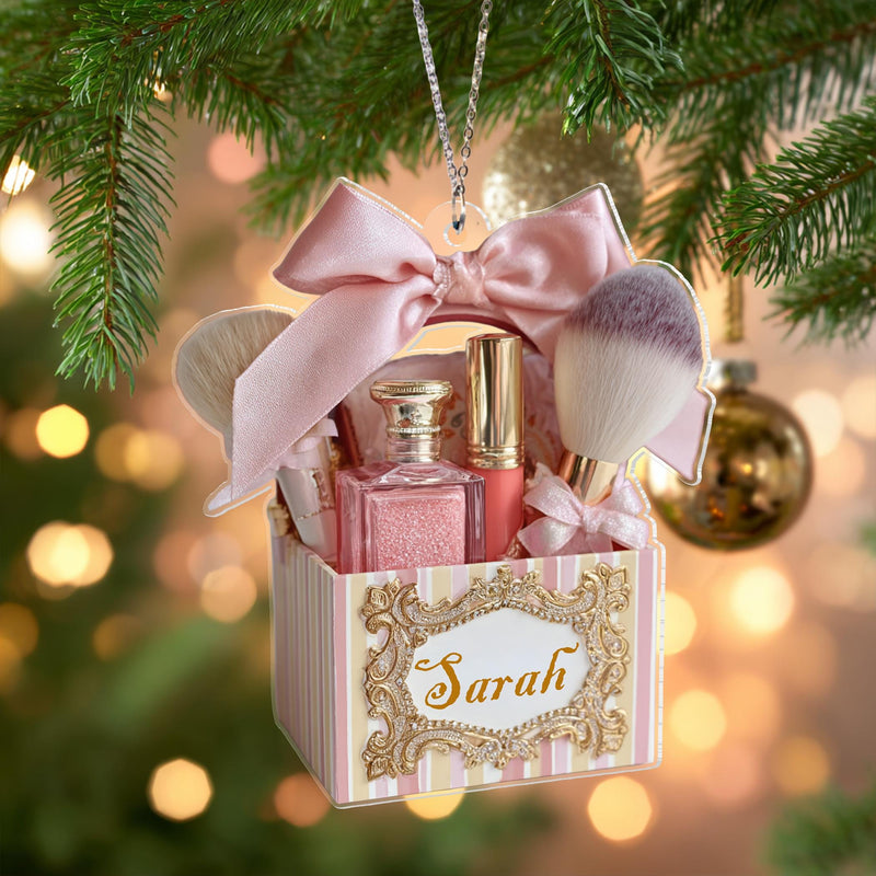 Personalized Pink girly Make-Up Bag Christmas Ornament, Make-Up Set Ornament
