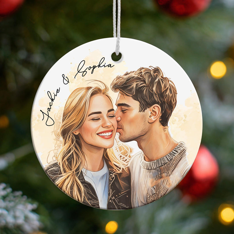 Custom Photo Ornament, Personalized Family Portrait Watercolor Ornaments