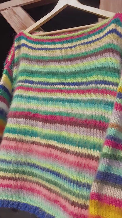 Hand-Knitted Colorful Striped Sweater